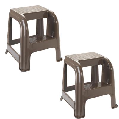 Plasticforte Opstapkrukje - 2x - 2 tredes - bruin - kunststof - 44 x 42 x 45 cm