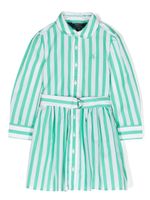 POLO RALPH LAUREN KIDS robe-chemise rayée à logo brodé - Vert - thumbnail