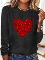 Women's Heart Simple Cotton-Blend Long Sleeve Top