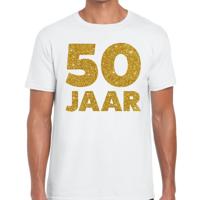 50 Jaar verjaardag - gouden glitter tekst - t-shirt - wit - heren - korte mouwen 50 Jaar verjaardag - gouden glitter tekst - t-shirt - wit - heren - korte mouwen
