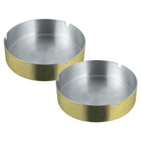 Asbak rond - 2x - RVS metaal - goud metallic - 9 x 3 cm