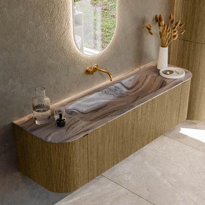 Badmeubel Mondiaz Kurve-Dlux | 160 cm | Meubelkleur Dusk | Wastafelkleur Sombra | Solid surface | Wasbak midden spoelbak | Zonder kraangat(en)