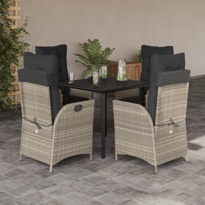5-delige Tuinset met kussens poly rattan lichtgrijs