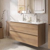 Saqu Terra badmeubel incl. dubbele mat witte keramische wastafel 120x51x66cm denver eiken