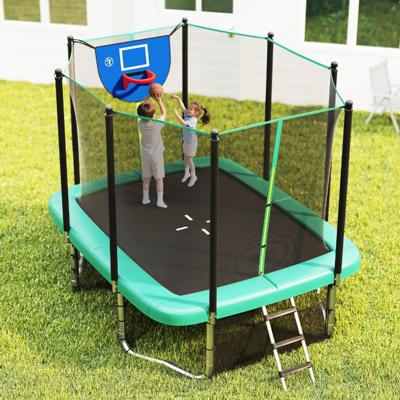 3 in 1 Rechthoekige Trampoline met Ladder & Basketbalring & Voetbaldoel Kinderen Trampoline Groen