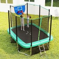 3 in 1 Rechthoekige Trampoline met Ladder & Basketbalring & Voetbaldoel Kinderen Trampoline Groen