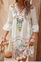 Casual V Neck Lace Ethnic Dress With No