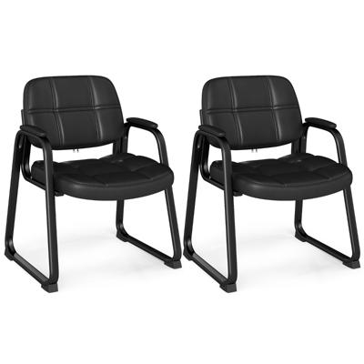 2-Delige Set Gastenstoelen Ergonomische Ontvangststoel met Metalen Frame en Gepolsterde Armleuningen Zwart
