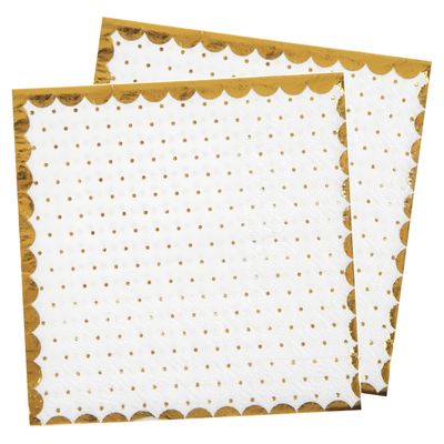 Feest servetten - stippen - 40x stuks - 25 x 25 cm - papier - wit/goud