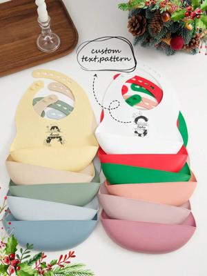 1pc Print On Demand Name Pattern Baby Silicone Bib Custom Baby Tableware Baby Adjustable Bibs Personalized Customization Baby Gifts Multicolor / Christmas Green