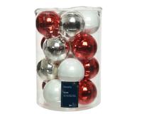Kerstbal glas d8 cm wit/rd ass 16st kerst - Decoris