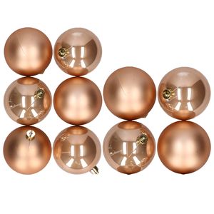 10x stuks kunststof kerstballen lichtbruin 8 en 10 cm