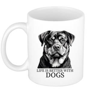 Cadeau mok voor honden liefhebbers - Rottweiler - wit - pentekening - keramiek - 300 ml