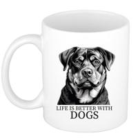 Cadeau mok voor honden liefhebbers - Rottweiler - wit - pentekening - keramiek - 300 ml