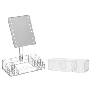 Make-up organizer set vakjes 23 x 9,5 x 8,5 cm cm en een LED spiegel en vakjes set