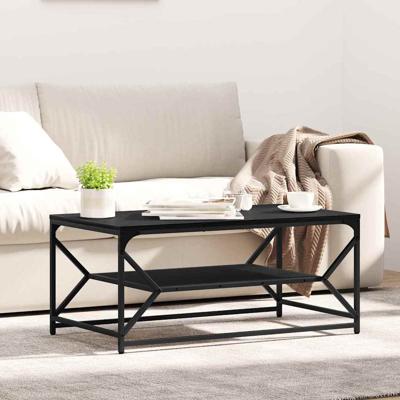 Salontafel Zwart eiken 90 x 50 x 40 cm Engineered hout en staal