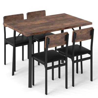 5-Delige Eetset voor 4 Personen Industriële Keukentafel & 4 Kunstleren Gestoffeerde Stoelen met Metalen Poten