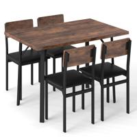 5-Delige Eetset voor 4 Personen Industriële Keukentafel & 4 Kunstleren Gestoffeerde Stoelen met Metalen Poten