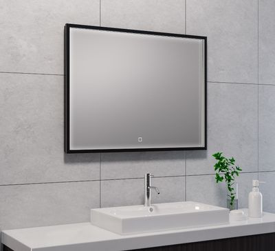 Mueller Square LED spiegel 80x60cm mat zwart met spiegelverwarming Mueller Square LED spiegel 80x60cm mat zwart met spiegelverwarming