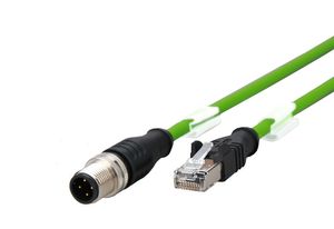 Metz Connect 142M4D15020 M12 Netwerkkabel, patchkabel CAT 5e S/UTP 2.00 m Groen PUR-mantel, Zuurbestendig, Ozonbestendig, UV-bestendig, Geschikt voor