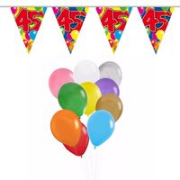 Verjaardag 45 jaar feest thema set 50x ballonnen en 2x leeftijd print vlaggenlijnen - thumbnail