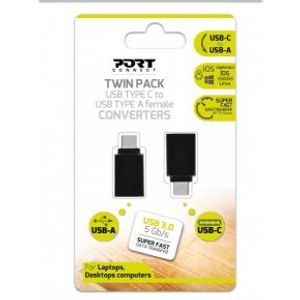 Port Designs 900142 tussenstuk voor kabels USB-C USB-A Zwart