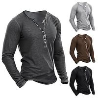 Voor heren T-shirt Henley-shirt Effen Henley Straat Vakantie Lange mouw Kleding Modieus Ontwerper Basic Lightinthebox - thumbnail