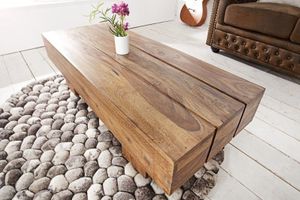 Massief houten design salontafel BOLT 100cm Sheesham steenafwerking - 36337