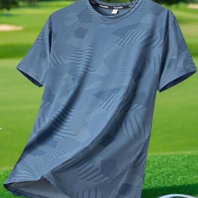 Men's Dusty Blue Short Sleeve Active Top - Geometric Golf Tee M Men's Dusty Blue Short Sleeve Active Top - Geometric Golf Tee M