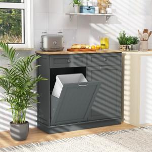 42 L Keukenkast met Groot Werkblad en 2 Laden & Verstelbaar Rek Vuilnisemmerkast voor Keuken Grijs 100 x 35 x 90,5 cm