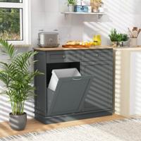 42 L Keukenkast met Groot Werkblad en 2 Laden & Verstelbaar Rek Vuilnisemmerkast voor Keuken Grijs 100 x 35 x 90,5 cm