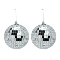 Disco kerstbal - 2x - zilver - D11 cm - glas/foam - discobal/discobol - kerstversiering