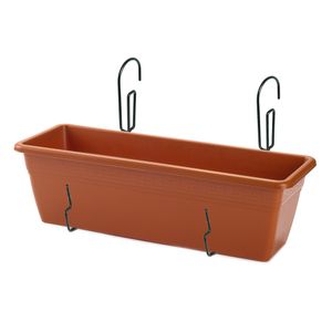 Hangende reling Plantenbak terracotta rechthoekig 50 x 17 x 15 cm met kunststof beugels