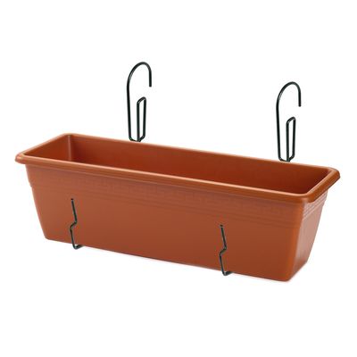 Hangende reling Plantenbak terracotta rechthoekig 50 x 17 x 15 cm met kunststof beugels