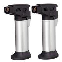 Multifunctionele brander - 2x - zilver - hervulbaar - 11 cm - mini gasbrander - stormaansteker