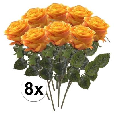 Kunstbloem roos Simone - 8x - geel/oranje - 45 cm - decoratie bloemen