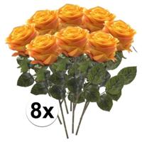 Kunstbloem roos Simone - 8x - geel/oranje - 45 cm - decoratie bloemen