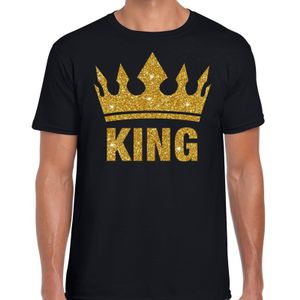 Zwart King gouden glitter kroon t-shirt heren