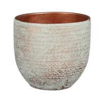 Mica Decorations Plantenpot - terracotta - koper/wit - D16/H14 cm   - - thumbnail
