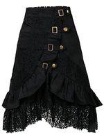 Decorative Lace Flounce Decorative Hardware Plain Flared Midi Skirt