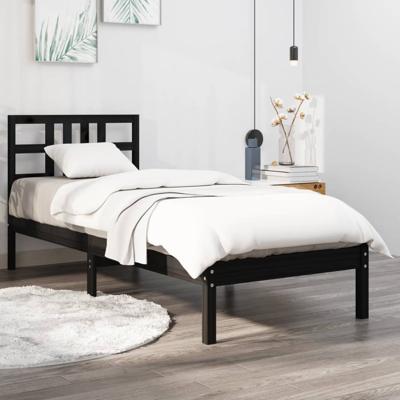 Bedframe massief hout zwart 75x190 cm