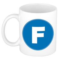 Koffie mok met de letter F - beker - blauw - eerste letter van een voornaam - wit - 300 ml