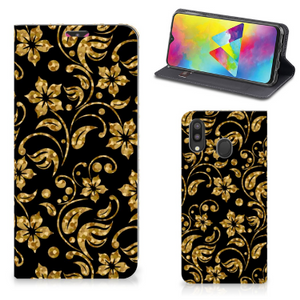 Samsung Galaxy M20 Smart Cover Gouden Bloemen