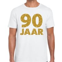 90 jaar goud glitter verjaardag kado shirt wit heren - thumbnail