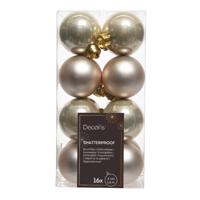 Decoris kleine kerstballen - 16x st - licht parel/champagne - 4 cm - kunststof