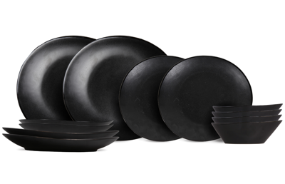 Cosy & Trendy Serviesset Vongola Black 12-Delig / 4 personen - 4 dinerborden, 4 ontbijtborden en 4 kommen