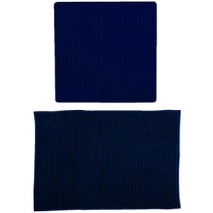 MSV Douche anti-slip mat en droogloop mat - Sevilla badkamer set - rubber/microvezel - donkerblauw