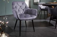 Design stoel MILANO grijs fluweel met Chesterfield quilting - 41177 - thumbnail