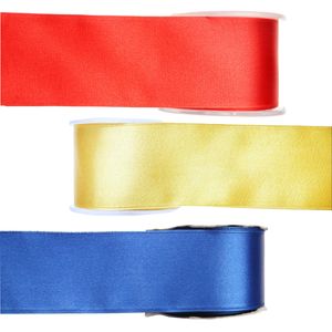 Satijn sierlint pakket Basis kleuren - 3x rollen - 2,5 cm x 25 meter - Hobby/decoratie/knutselen