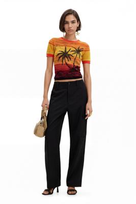 Gebreid T-shirt palmbomen - ORANGE - L